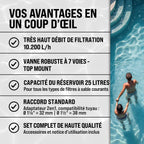 Pompe filtre à sable pour piscine 10,2 m³/h SF12K MZPP14 400 W réservoir 25 L 230 V raccord 32 à 38 mm