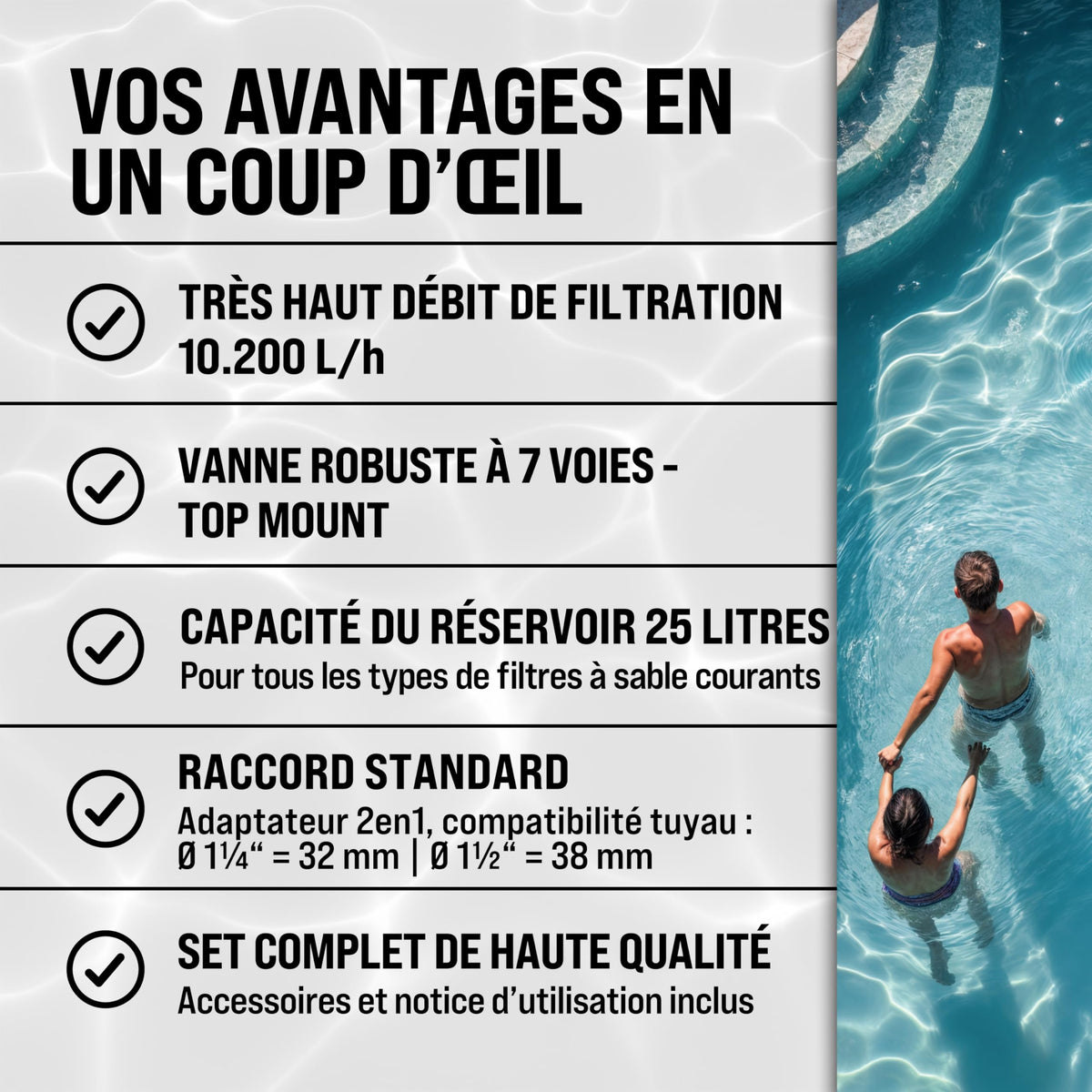 Pompe filtre à sable pour piscine 10,2 m³/h SF12K MZPP14 400 W réservoir 25 L 230 V raccord 32 à 38 mm