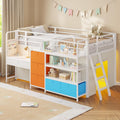 Lit mezzanine enfant 90x200 cm avec bureau intégré LLB-01 éclairage LED 5 rangements 3 étagères charge 100 kg