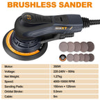 Ponceuse excentrique 150 mm R7303-4 sans balais 10000 tr/min 6 vitesses course 5 mm frein électronique 230 V 10 abrasifs câble 5 m