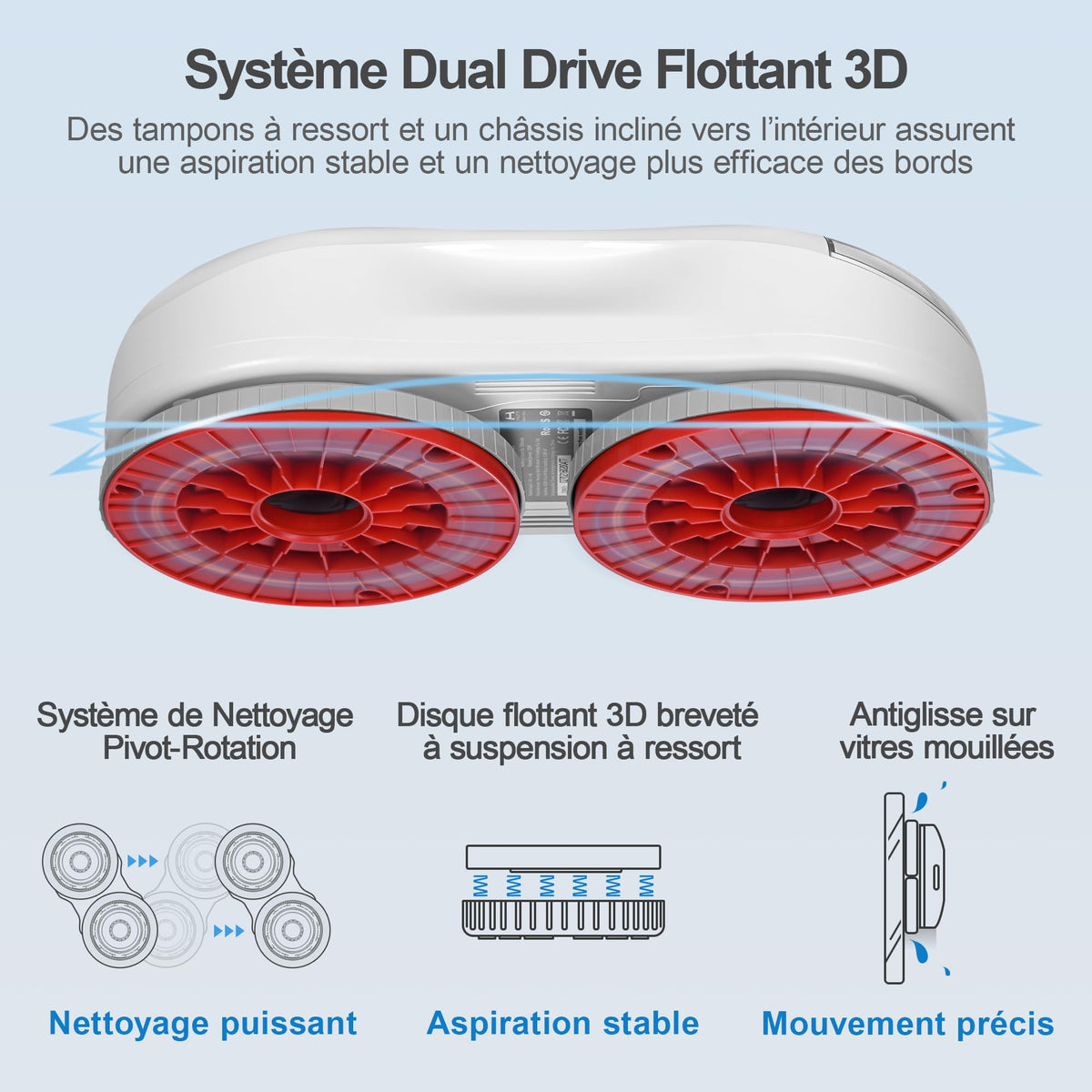 Robot Nettoyeur de Vitres S55 Pro 6500 Pa 80 ml SLAM 4.0 HydroJet Patins Flottants 3D Microfibre Télécommande