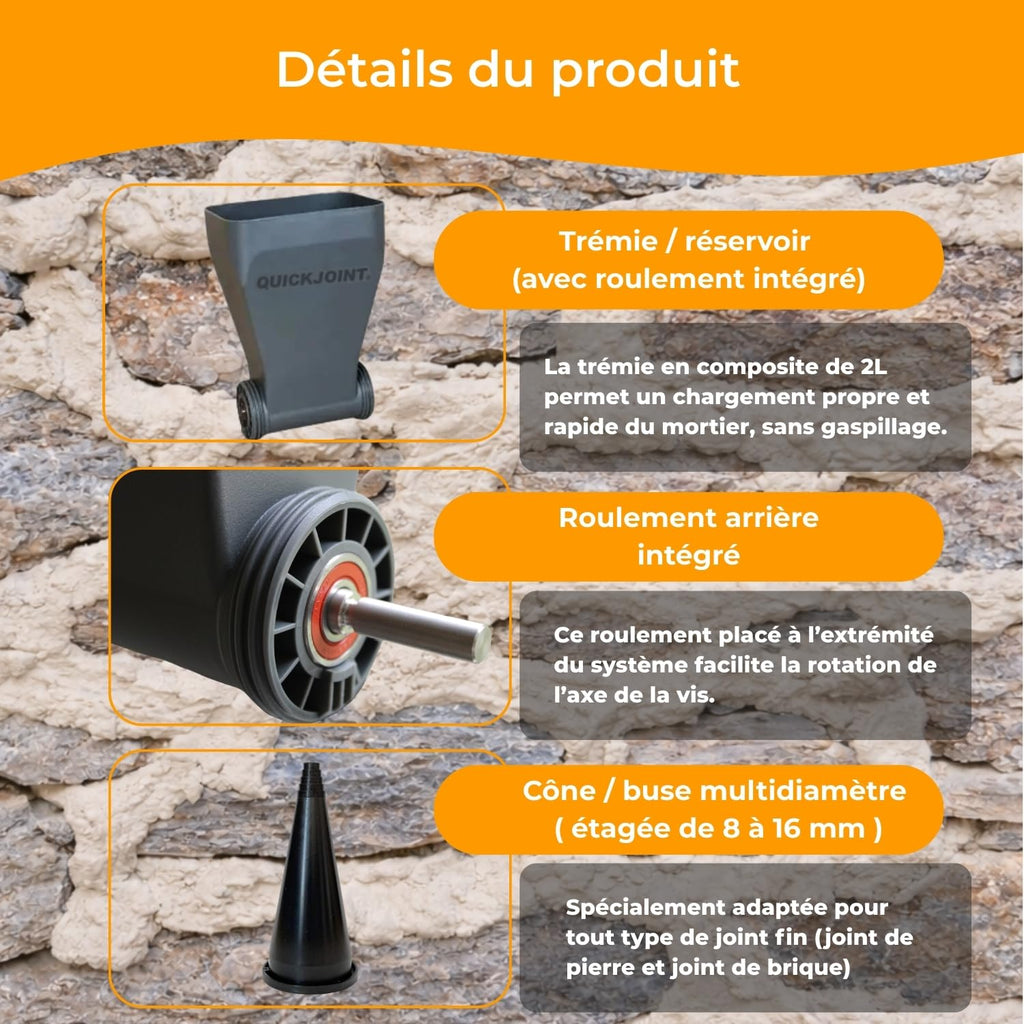 Applicateur de joint mortier pour perceuse et visseuse avec dosage précis pour joints fins de 0 à 0,2 mm