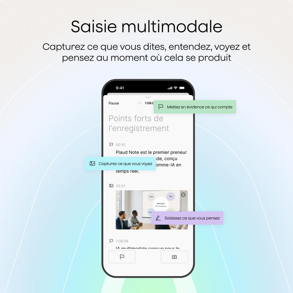 Enregistreur vocal IA NotePin S 64 Go transcription IA 112 langues autonomie 20 h microphone intégré MP3 avec 4 accessoires