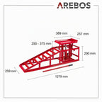 Lot de 2 rampes d'accès avec cric hydraulique 2 T hauteur réglable 290 à 375 mm largeur de pneu jusqu'à 257 mm
