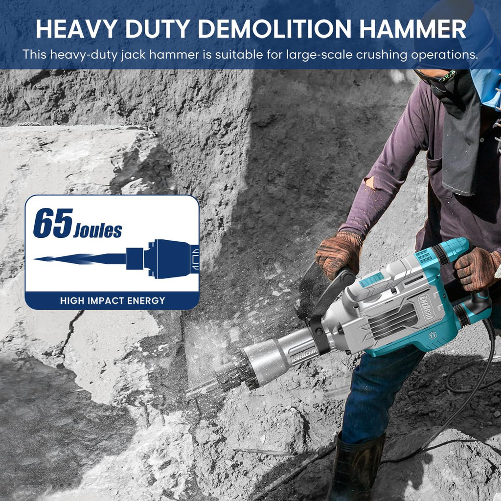 Marteau de Démolition Z1G-DS-107HC 1700 W 230 V 65 J SDS-Hex Poignée 360° Anti-Vibration 2 Burins Boîte à Roulettes