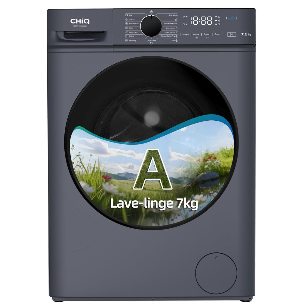 Lave-linge frontal CW07123863AX 7 kg classe énergétique A 1200 tr/min vapeur 15 programmes 46,5 cm gris