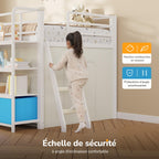 Lit mezzanine enfant 90x200 cm avec bureau intégré LLB-01 éclairage LED 5 rangements 3 étagères charge 100 kg