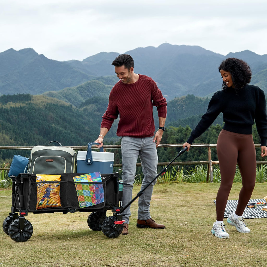 Chariot de transport pliable WFC-PR-TR-21727-1-BLK 200 L charge 150 kg roues tout terrain 20 cm poignée réglable