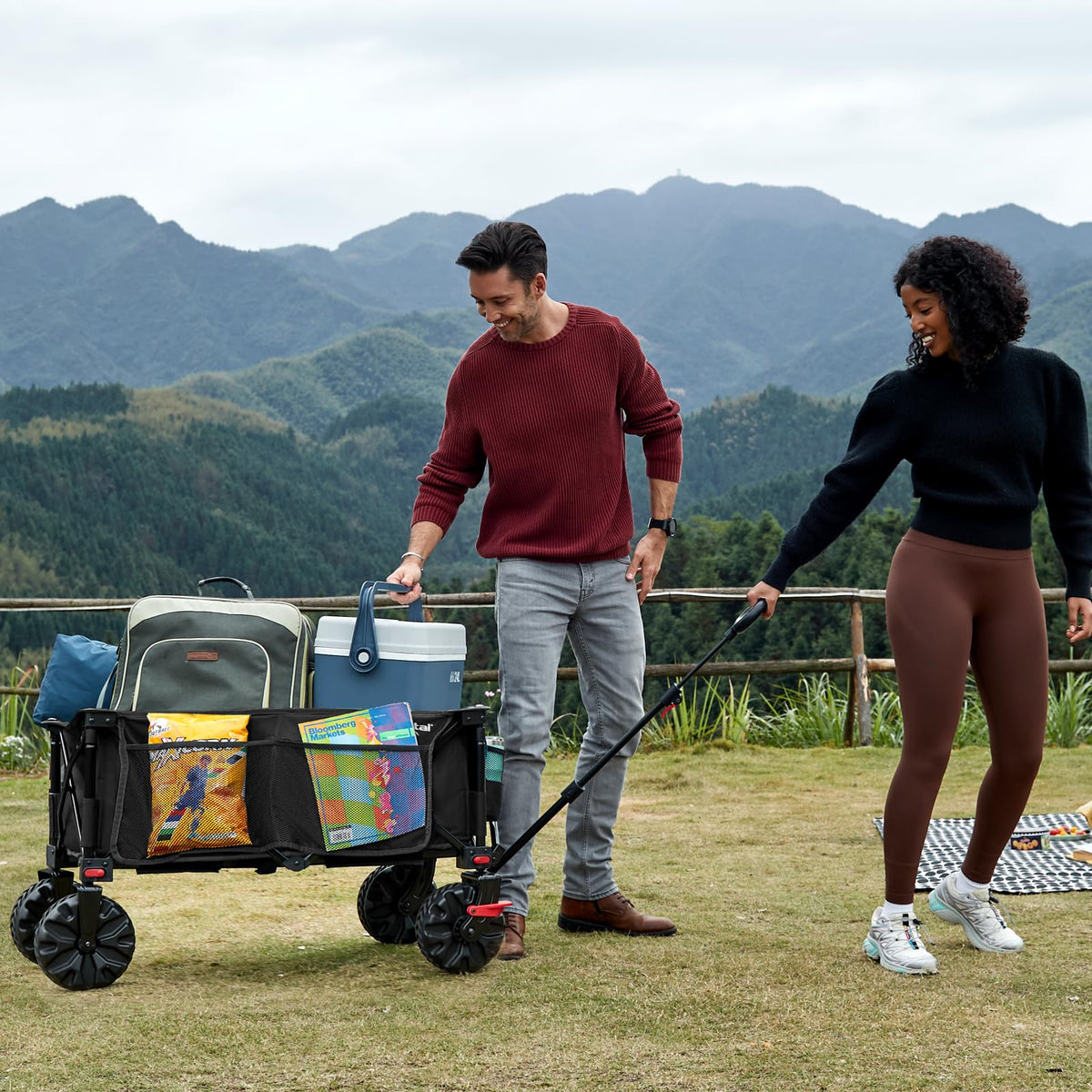 Chariot de transport pliable WFC-PR-TR-21727-1-BLK 200 L charge 150 kg roues tout terrain 20 cm poignée réglable