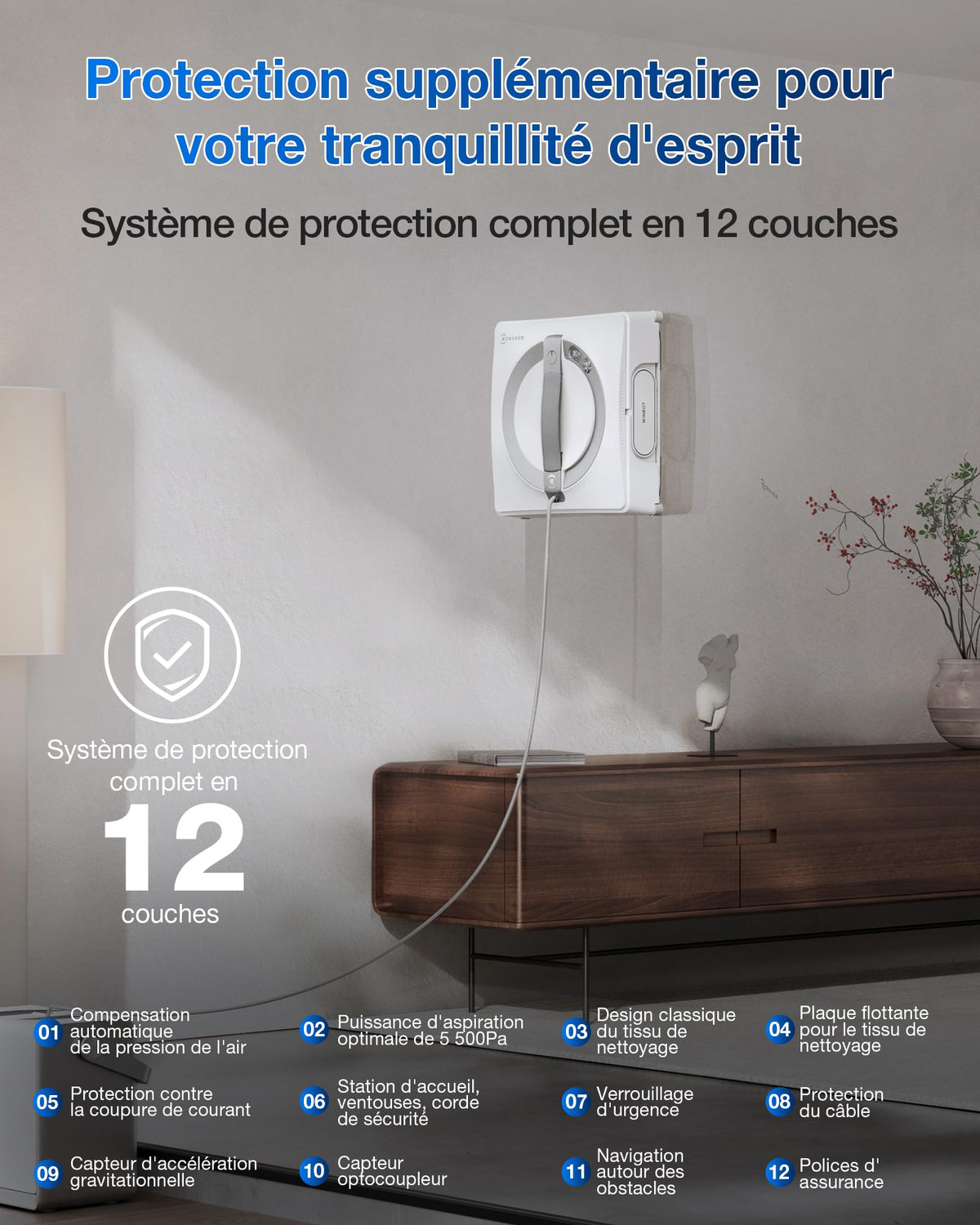 Robot lave-vitres WINBOT W2 PRO OMNI WG851-11 110 min station multifonctions pulvérisation 3 buses contrôle par application