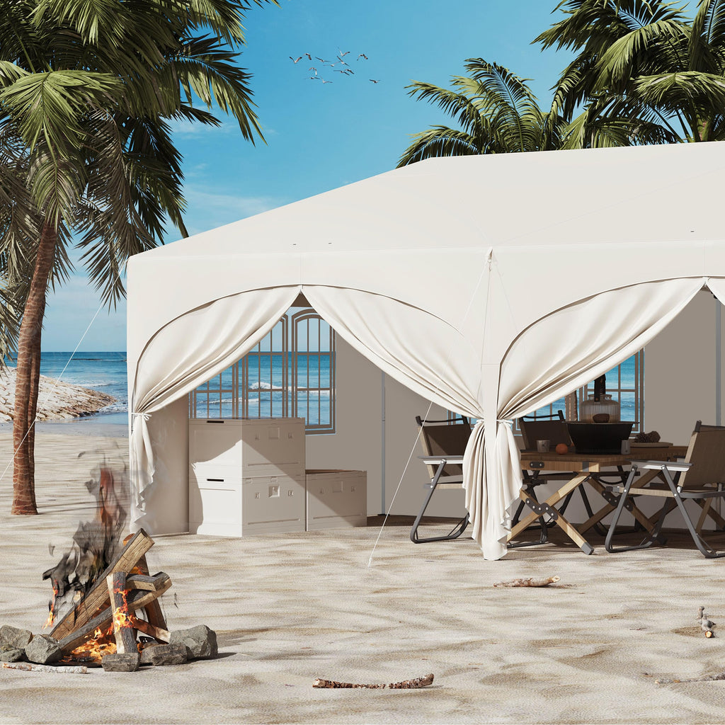 Barnum pliant 3 x 6 m avec 6 parois tente de réception beige structure métallique imperméable UPF 50+