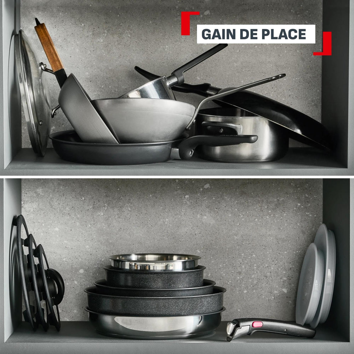 Batterie de cuisine 19 pièces Comfort Max L968SJ34 acier inoxydable induction poignées amovibles casseroles poêles wok sauteuse