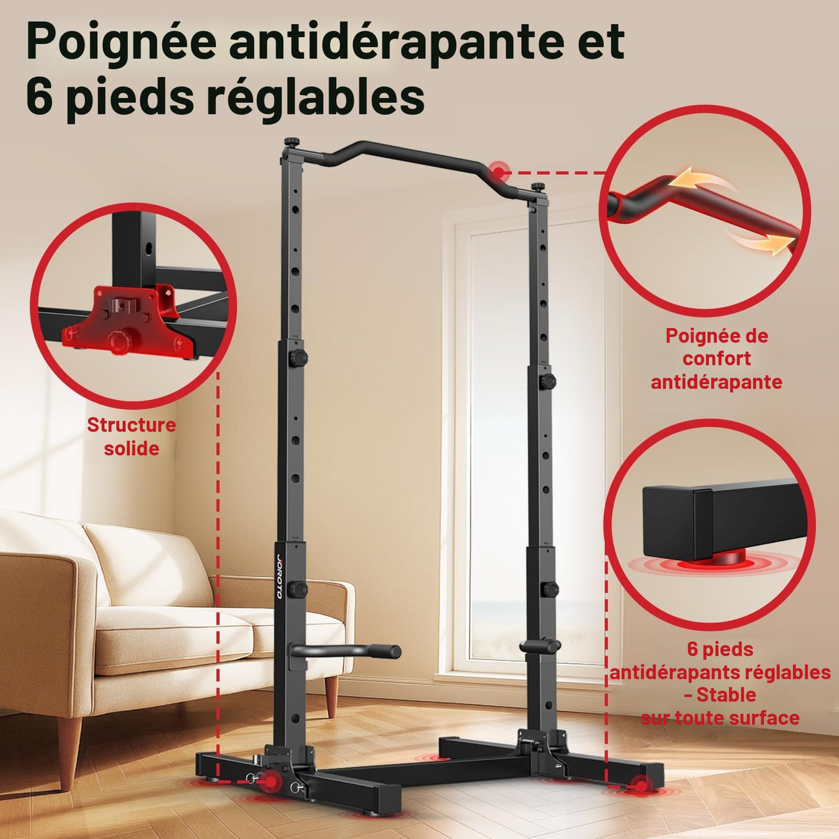 Station de Traction et Dips 5 en 1 Réglable en Hauteur Pliable 204 kg Acier Allié Barres de Traction Dips et Pompes