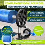 Enrouleur de bâche de piscine télescopique 3 à 5,70 m en aluminium avec 8 clips 8 sangles thermomètre et roues