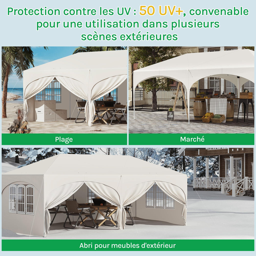 Barnum pliant 3 x 6 m avec 6 parois tente de réception beige structure métallique imperméable UPF 50+