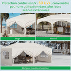 Barnum pliant 3 x 6 m avec 6 parois tente de réception beige structure métallique imperméable UPF 50+
