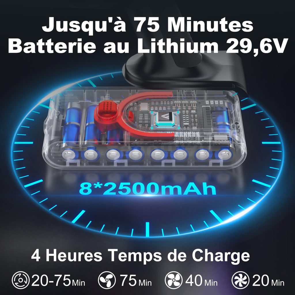 Aspirateur balai sans fil SU7 580 W 55 kPa 29,6 V autonomie 75 min bac 1,3 L avec brosse anti-enchevêtrement