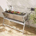 Barbecue charbon de bois avec tournebroche électrique Mathurin Inox inclinable 15 W cuve inox grille de cuisson 4715 cm²