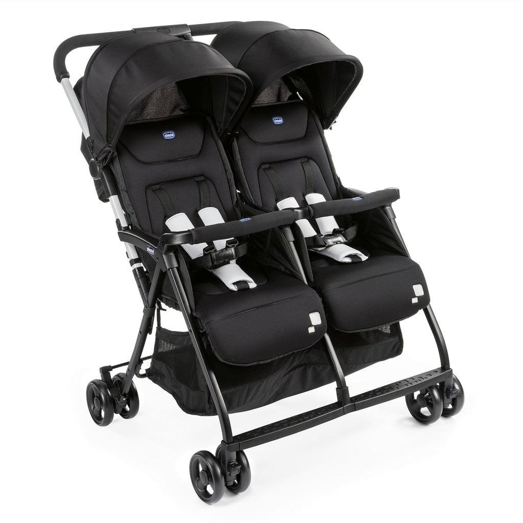 Poussette double tandem OHlalà Twin pliable 8 kg 2 places harnais 5 points assises inclinables capotes extensibles
