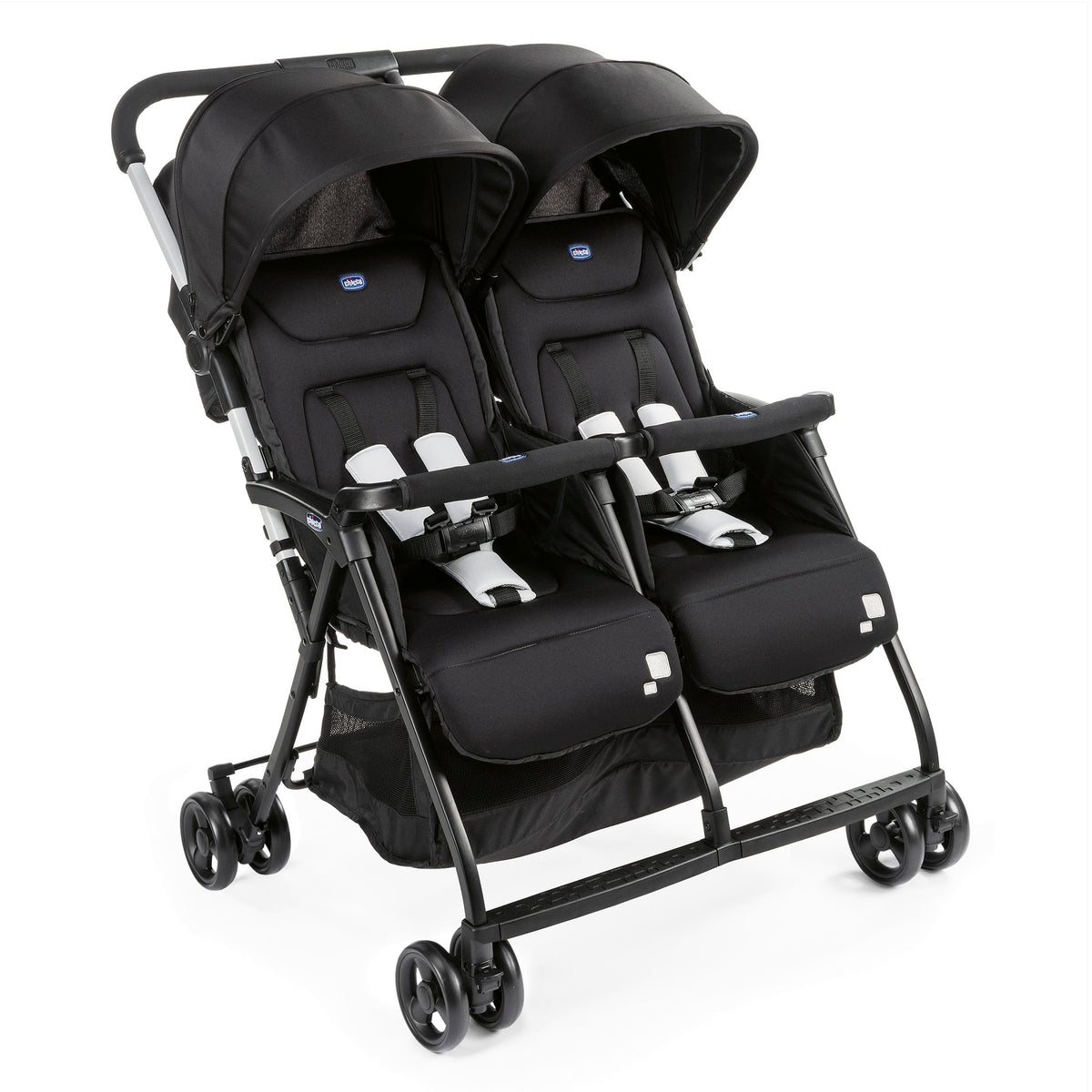 Poussette double tandem OHlalà Twin pliable 8 kg 2 places harnais 5 points assises inclinables capotes extensibles