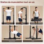 Station de Traction et Dips 5 en 1 Réglable en Hauteur Pliable 204 kg Acier Allié Barres de Traction Dips et Pompes