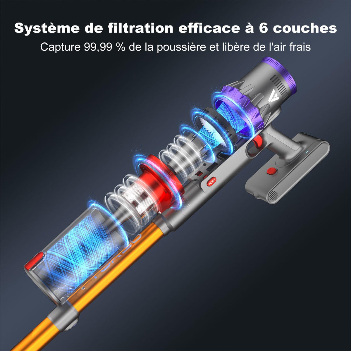 Aspirateur balai sans fil SU7 580 W 55 kPa 29,6 V autonomie 75 min bac 1,3 L avec brosse anti-enchevêtrement