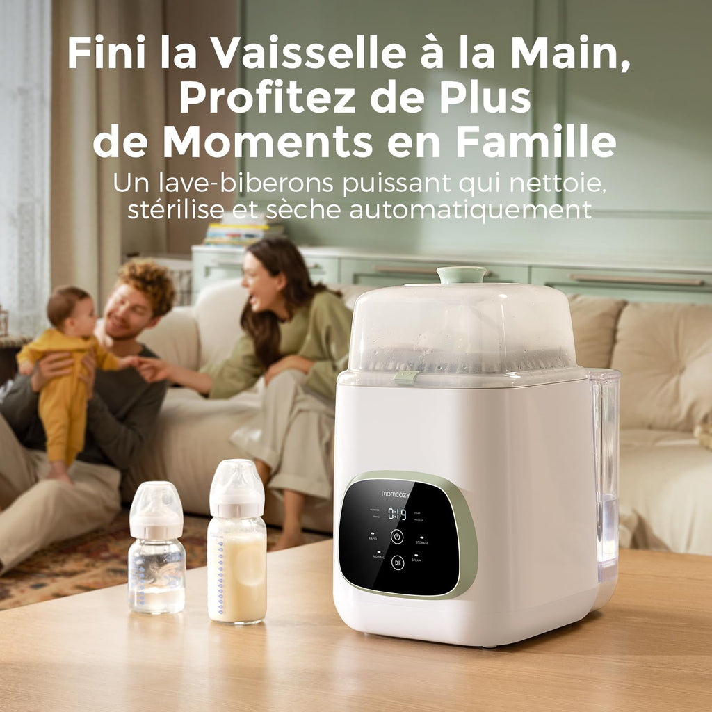 Lave-Biberons Haute Pression 2,2 kPa 3 en 1 Nettoyage Stérilisation Vapeur Séchage 19 min 9 Programmes 4 Biberons 60 Pastilles