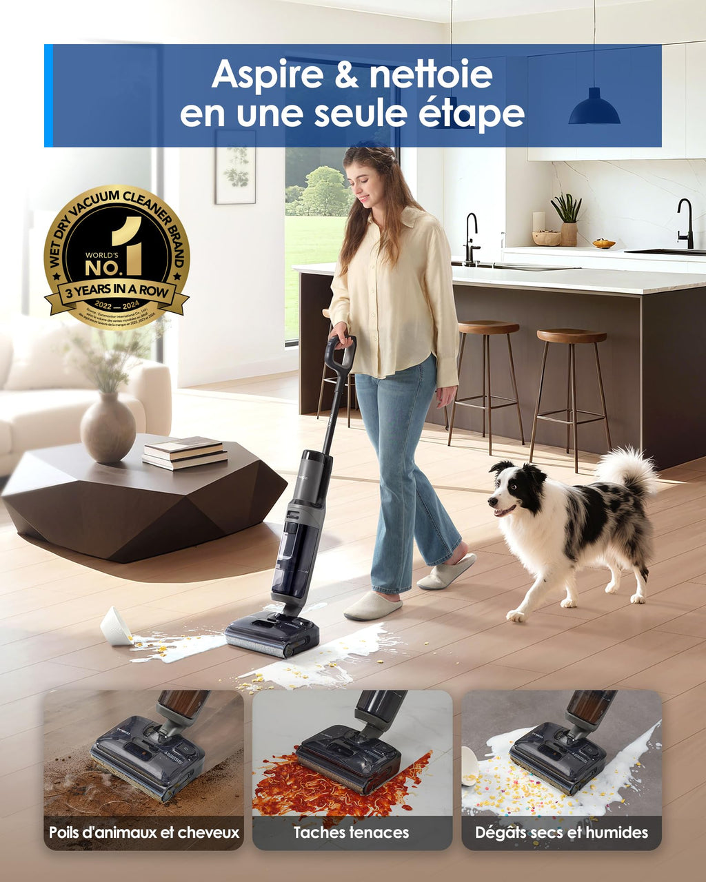 Aspirateur laveur sans fil Floor One i6 Stretch 20 kPa 40 min 180° 21,6 V avec station de charge