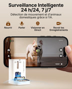 Distributeur automatique de croquettes pour chat 5 L double réservoir caméra HD 1080P reconnaissance faciale multi-chats Wi-Fi