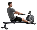 Rameur pliable F203s à résistance magnétique 16 niveaux double rail écran LCD charge maximale 120 kg 158 x 42 x 62 cm