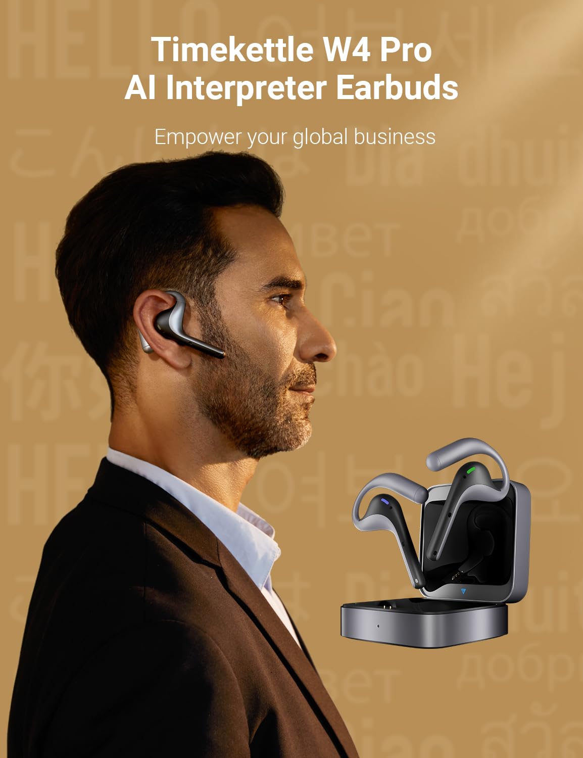 Écouteurs traducteurs W4 Pro AI bidirectionnels 40 langues 93 accents traduction hors ligne appels téléphoniques et vidéo 6 h