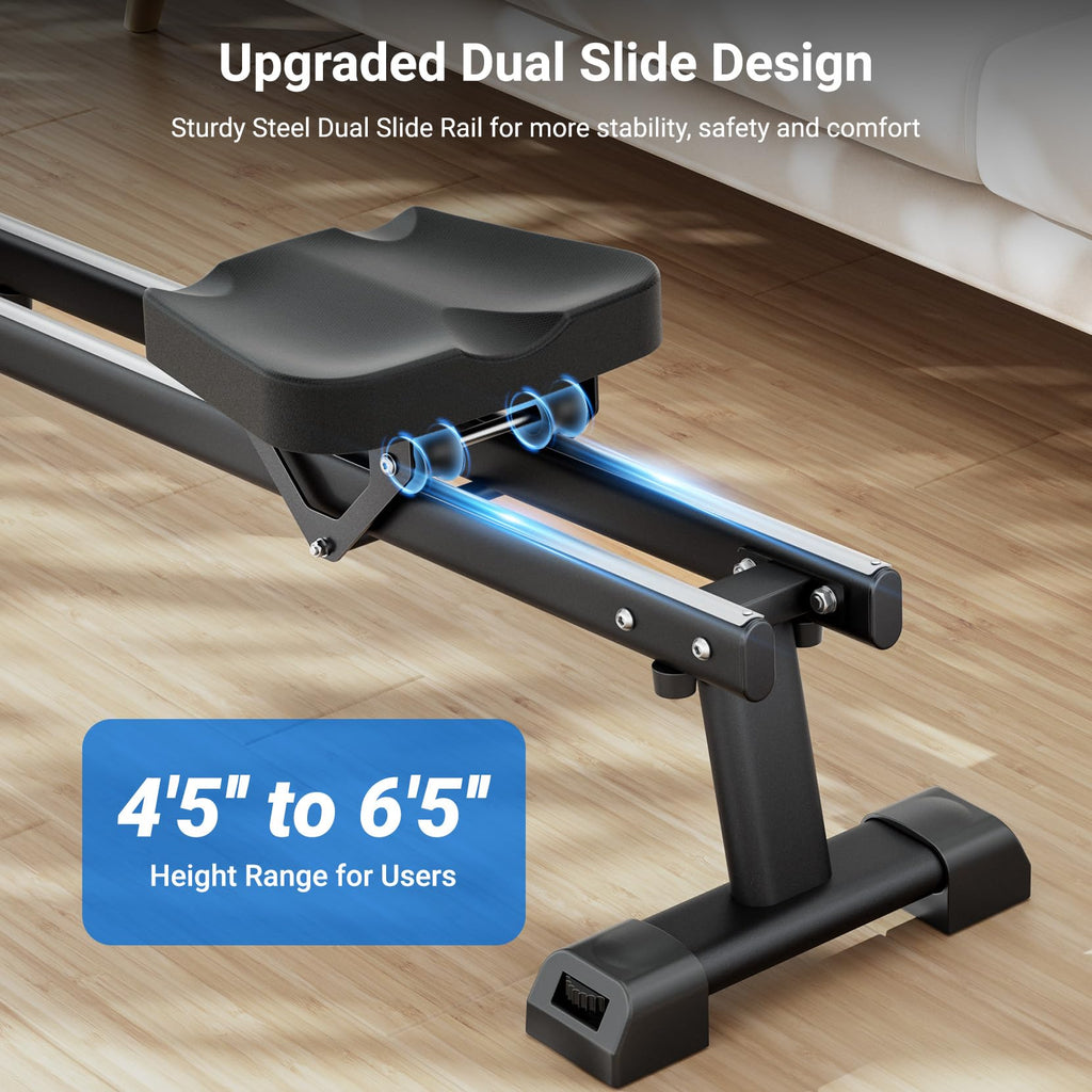 Rameur pliable F203s à résistance magnétique 16 niveaux double rail écran LCD charge maximale 150 kg 158 x 42 x 62 cm