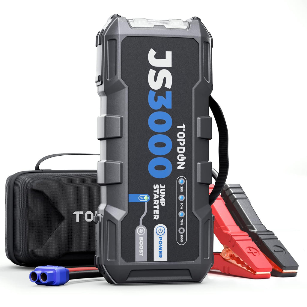 Booster de batterie JS3000 3000 A 24000 mAh 12 V pour moteurs essence jusqu'à 9 L et diesel jusqu'à 9 L