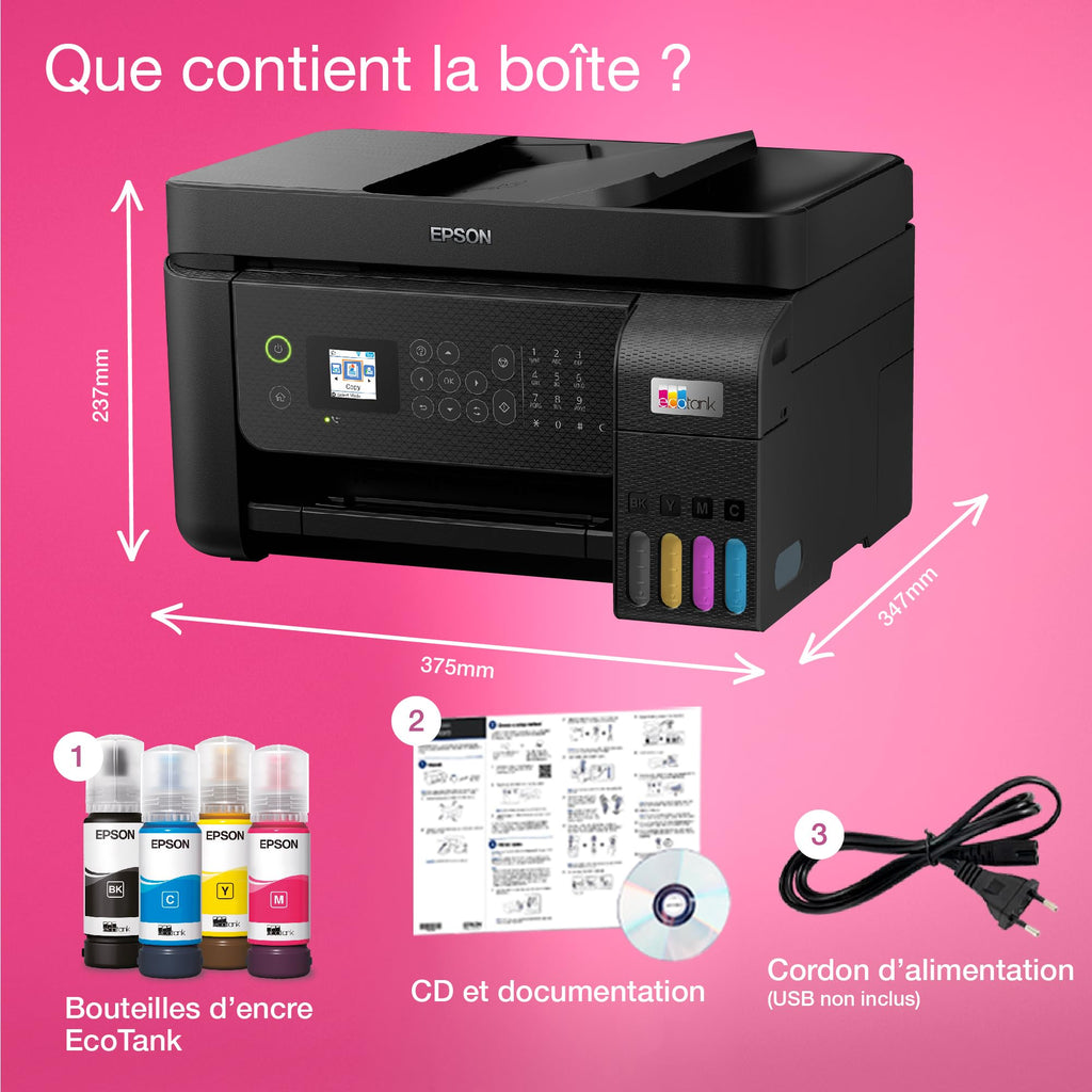 Imprimante multifonction A4 Wi-Fi EcoTank ET-4800 1600 W avec réservoirs d’encre écran LCD chargeur automatique et fax