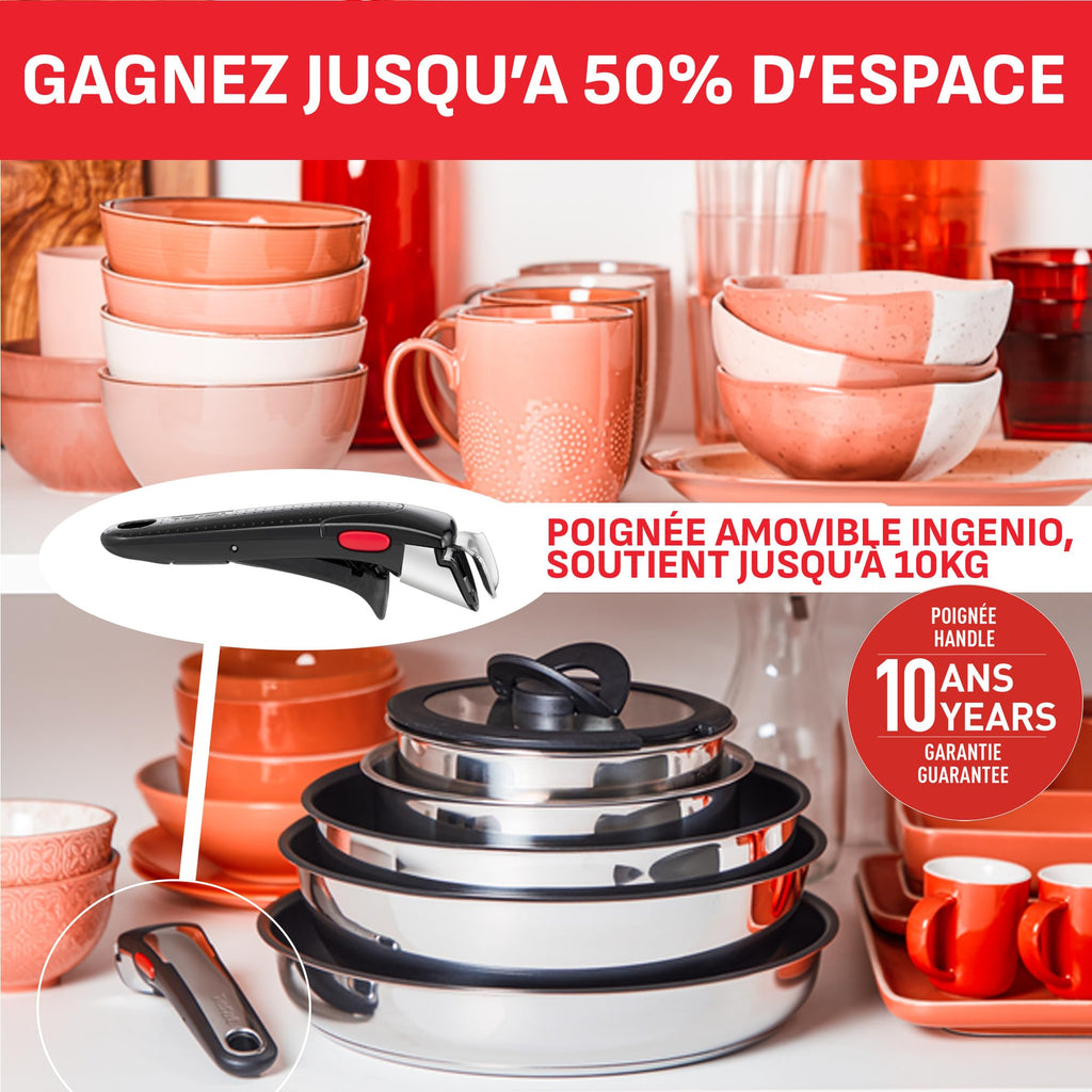 Batterie de cuisine Ingenio L897SK04 20 pièces acier inoxydable antiadhésif induction avec poignées amovibles et couvercles