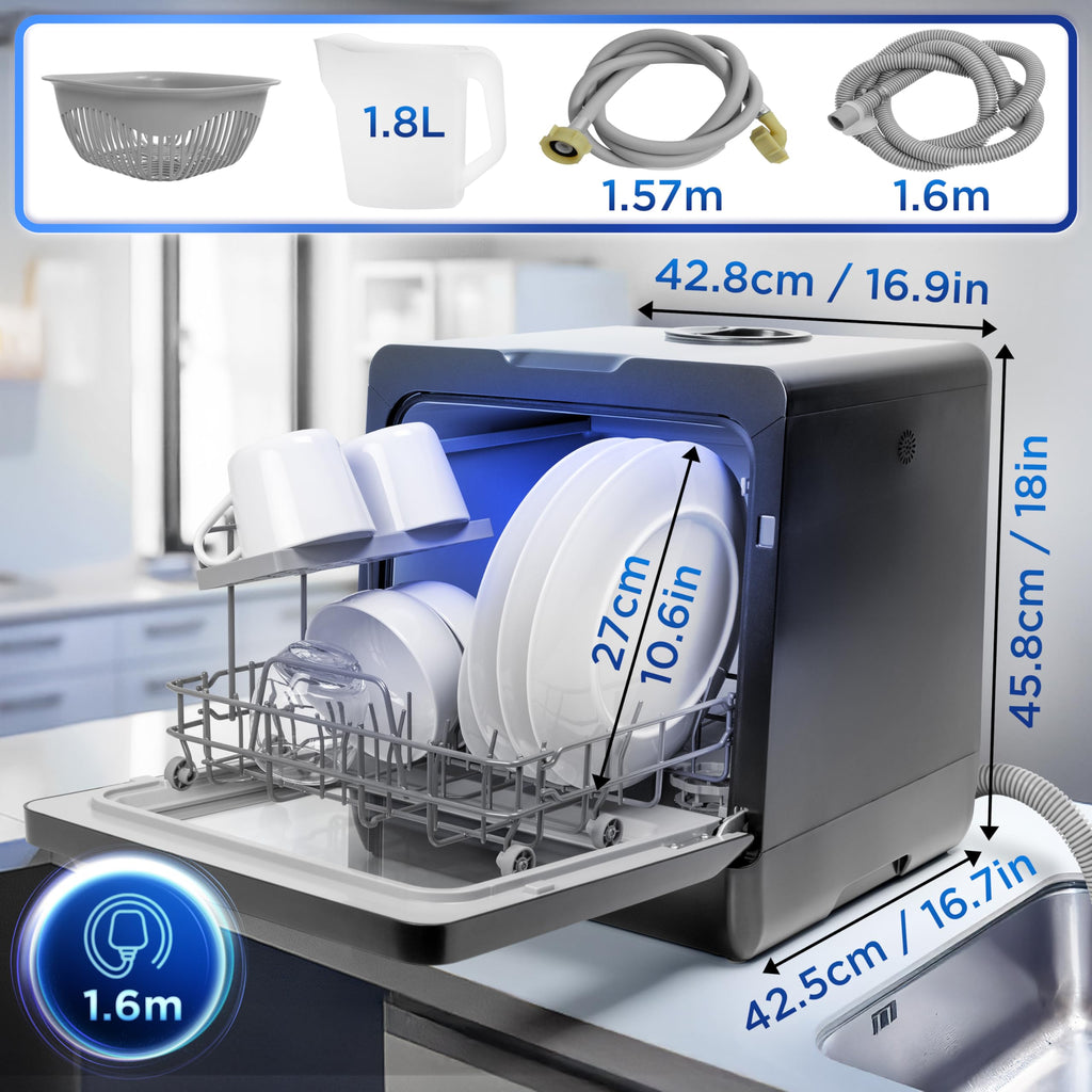 Lave-vaisselle de comptoir DW5 BK 950 W capacité 5 L 7 programmes écran tactile séchage PTC 48 x 51 x 45,8 cm