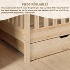 Lit Cabane Montessori Crazy House AM-05-16 90 x 190 cm Bois de Pin 2 Tiroirs Sommier à Lattes Barrière 120 kg Naturel