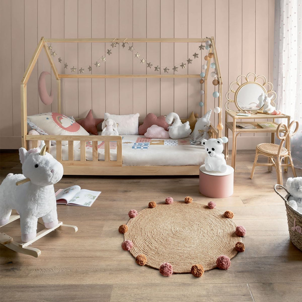 Lit cabane enfant Bosco 90 x 190 cm en bois de pin avec sommier 16 lattes et barrières de protection