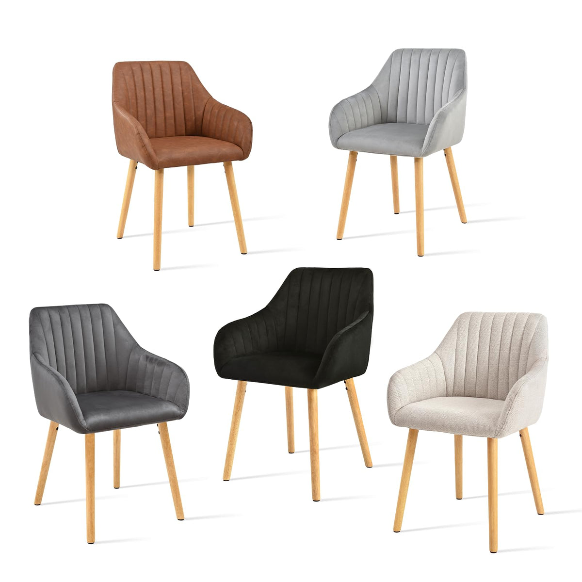 Chaises de salle à manger avec accoudoirs lot de 6 chaises rembourrées en polyester et velours avec pieds en bois beige