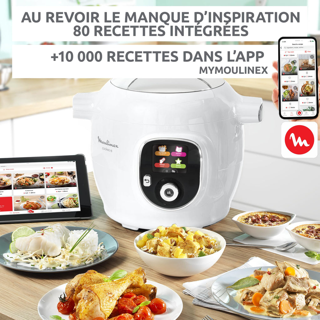 Multicuiseur électrique Cookeo+ 6 L 1600 W cuisson sous pression 6 modes 80 recettes cuve antiadhésive panier vapeur