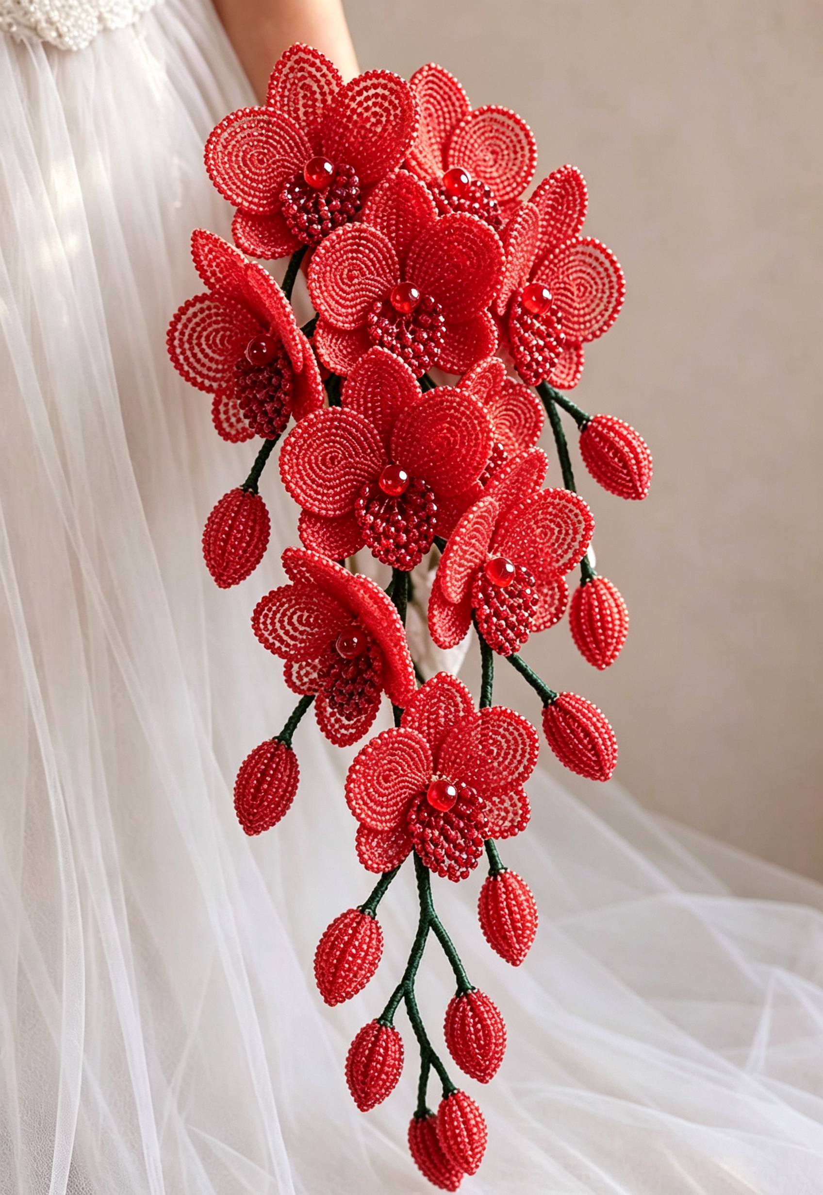 Bouquet de mariée fait main avec perles roses, blanches et bleues, composition florale souvenir