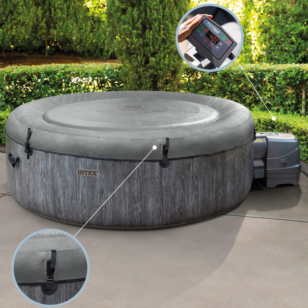 Spa gonflable Pure Spa Baltik 28440NP 4 places 795 L 140 jets 220 V PVC rond gris 196 x 196 x 71 cm filtration 1,7 m³/h