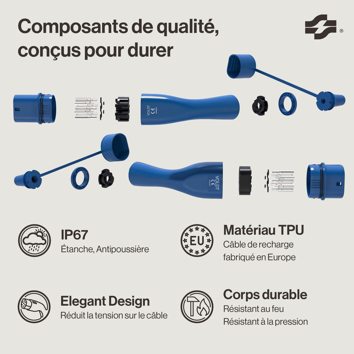 Chargeur pour voiture électrique Type 2 Schuko 3,7 kW monophasé 8-16 A câble 5 m affichage numérique réglable application