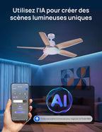 Ventilateur de Plafond avec Lumière DR-HCF002S 132 cm 54 W LED Dimmable RGB Wi-Fi 6 Vitesses Moteur CC Blanc