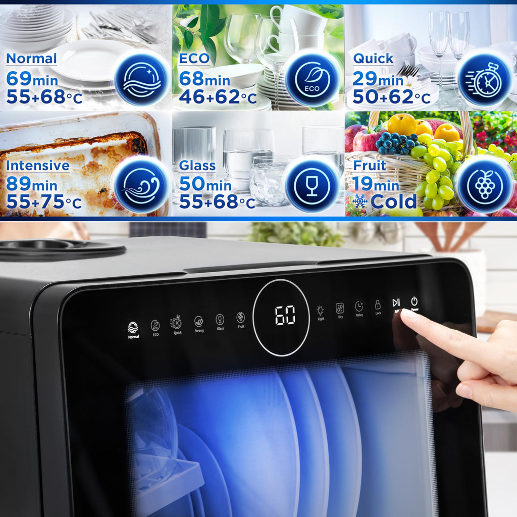 Lave-vaisselle de comptoir DW5 BK 950 W capacité 5 L 7 programmes écran tactile séchage PTC 48 x 51 x 45,8 cm