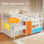 Lit mezzanine enfant 90x200 cm avec bureau intégré LLB-01 éclairage LED 5 rangements 3 étagères charge 100 kg