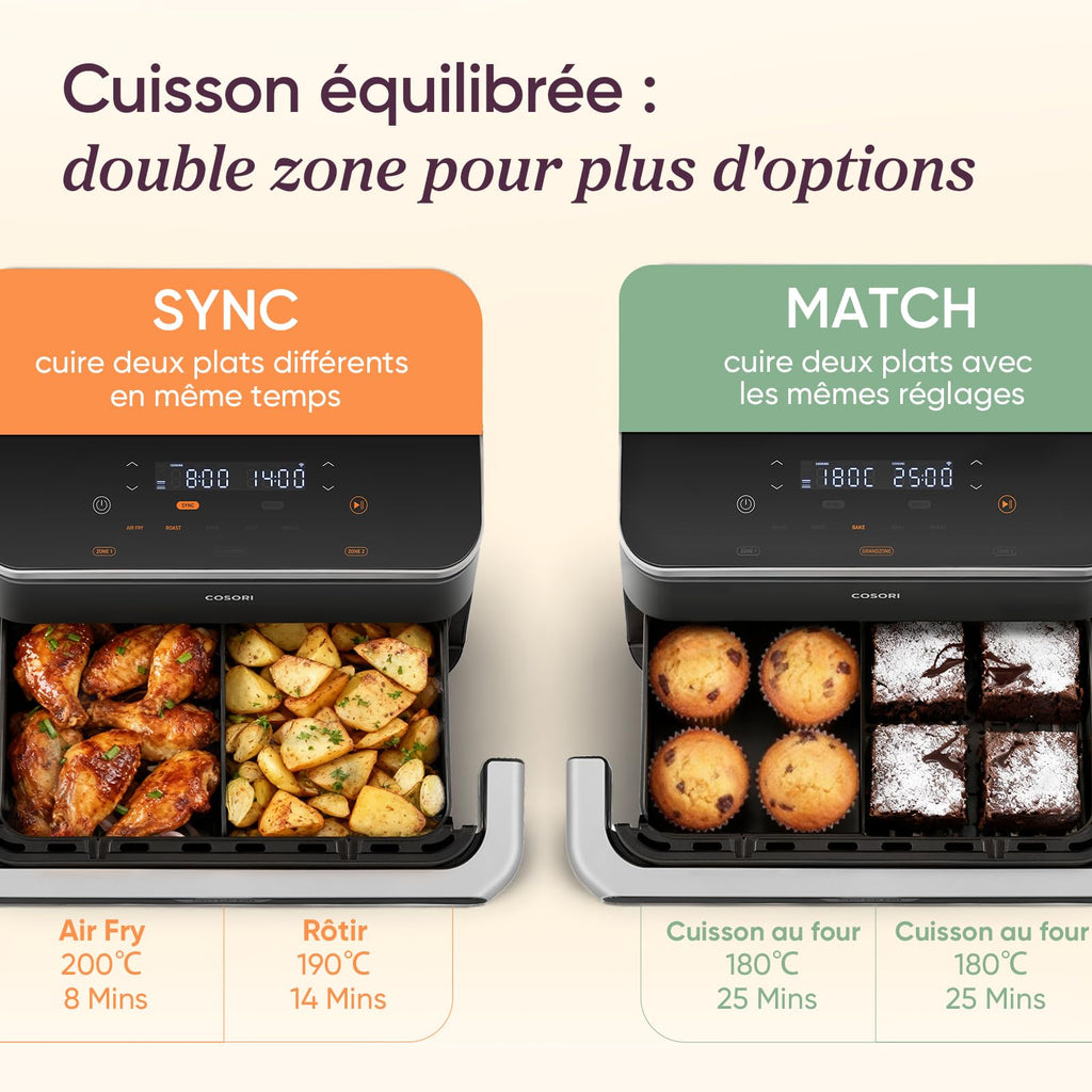 Air Fryer TwinFry 10 L double résistance Dual Zone 2800 W 2 paniers de 5 L 240 °C