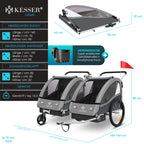 Remorque vélo enfant 2 en 1 Sport-RX avec fonction jogging 2 places ceinture 5 points roue avant 360° 160 x 76 x 98 cm
