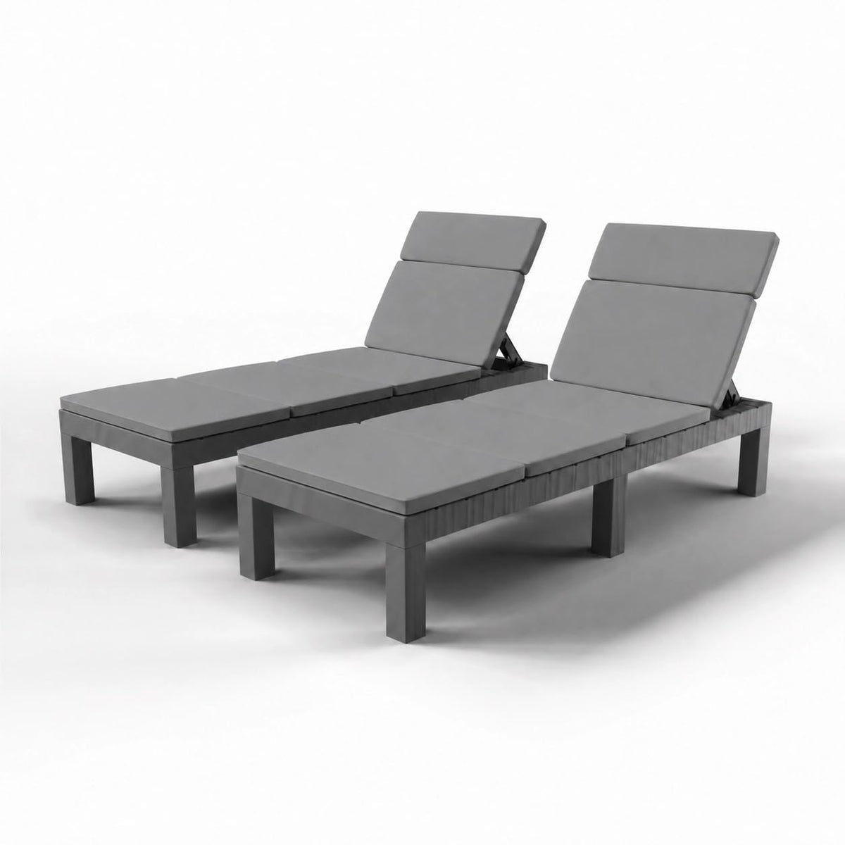 Lot de 2 Chaises Longues de Jardin BdsC2-2 Dossier Réglable 4 Positions Résine Gris 187 x 60 x 29 cm Charge 150 kg