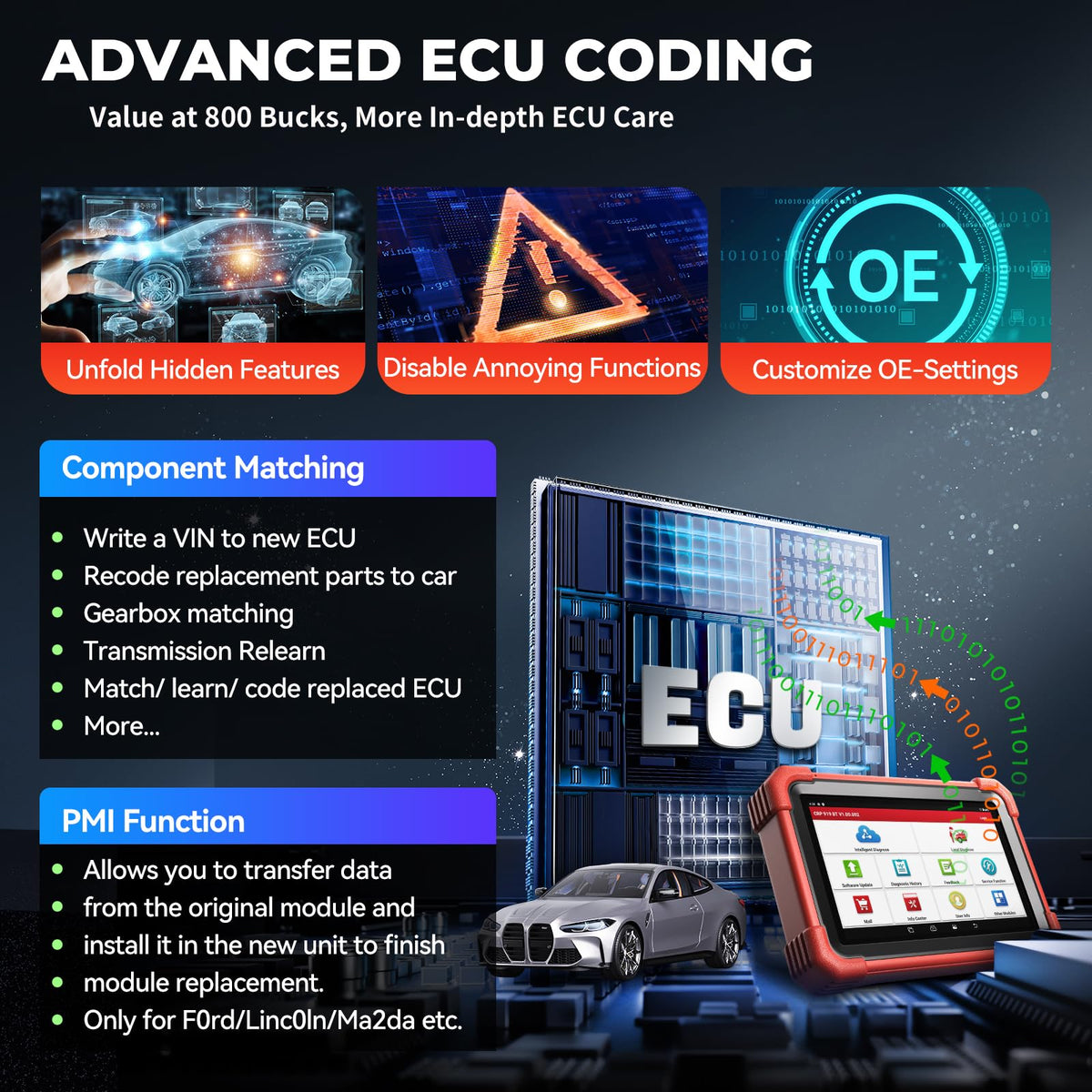Outil de diagnostic automobile OBD2 CRP919XBT Bluetooth 7 pouces codage ECU contrôle bidirectionnel CAN FD DoIP 45+ services